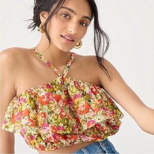 J. Crew Ruffle Halter Top in Painted Block Print Sz. Small-Style BJ083- NWOT